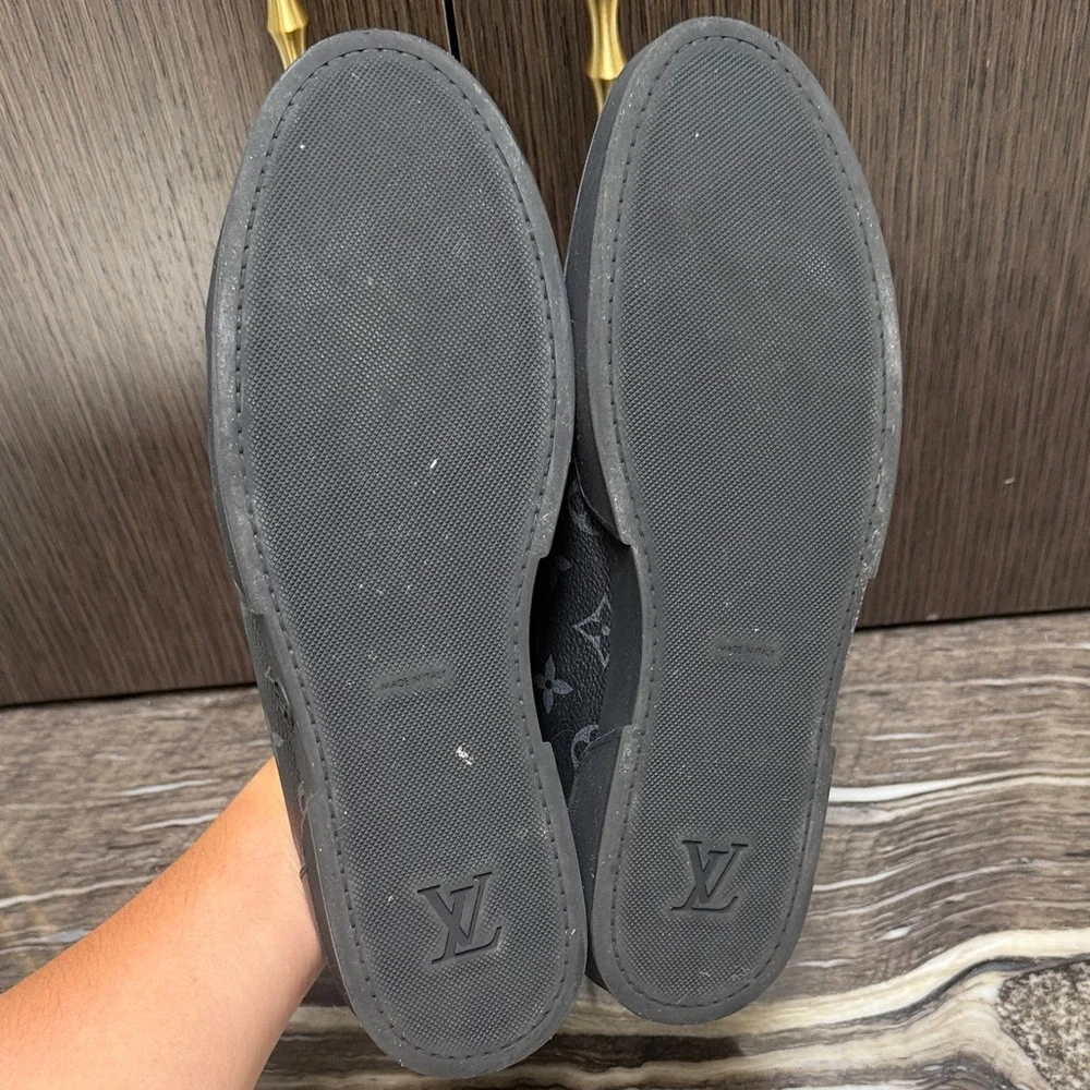 Louis Vuitton Black Leather & Monogram Eclipse Low Top Sneakers Like NEW